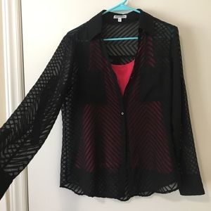 See through black collared button up